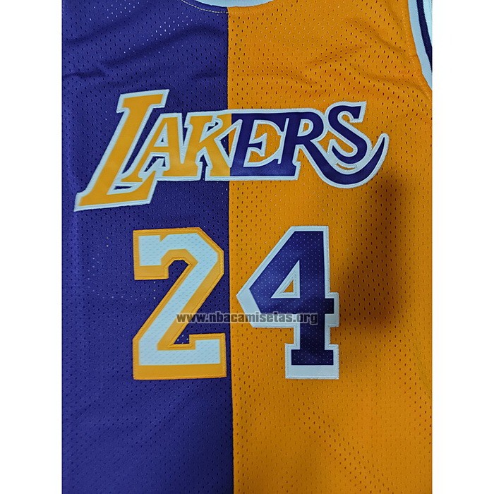 Camiseta Los Angeles Lakers Kobe Bryant NO 24 Mitchell & Ness 1996-97 Split Amarillo Violeta